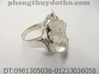 Nhẫn bạc nữ mặt tỳ hưu đá thạch anh trắng dài 2,4 cm ; ĐK ngón 1,5 cm