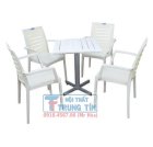 Bộ bàn ghế cafe - 4 ghế nhựa, bàn chân sắt trụ màu xám TT 77