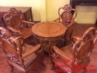 Bộ bàn ghế triện nho 7 món gỗ hương, bàn tròn-BBG112