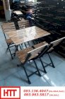 Bộ bàn ghế gổ xếp chân sắt size lớn HTT-090