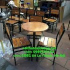 Bộ bàn ghế cafe BBG3960CS (Bàn + 3 Ghế) khung sắt gỗ cao su