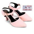 Giày nữ cao gót Huy Hoàng cao cấp cột dây hở gót màu hồng HH7095-35