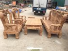 Bộ bàn ghế phòng khách quốc đào tay 14 gỗ hương vân Thu Tú