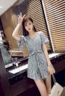 Jumpsuit ren xám tay ngắn kèm dây thắt eo duyên dáng AQ421