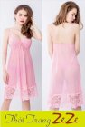 Đầm ngủ voan thun phối ren màu hồng- 91971H