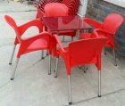 Bộ bàn ghế nhựa chân đúc màu đỏ HGH03
