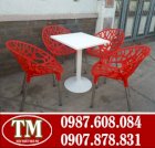 Bàn ghế cafe nhựa đúc họa tiết Trà My TM011