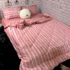 Bộ dra giường cotton hồng sọc chăn chần bông - full set 5 món