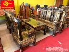 Bộ bàn ghế gỗ mun chạm voi 6 món tay 10 Sơn Đông  BBG321-01