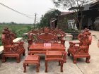 Bộ bàn ghế rồng nghê khuỳnh cột 12 gỗ hương đỏ Nam Phi 6 món