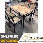 Bộ bàn ghế gỗ khung sắt quán nhậu  Phạm Hùng PHSG-014