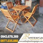 Bộ bàn ghế gỗ xếp cafe quán cóc mặt bàn vuông Phạm Hùng PHSG-017