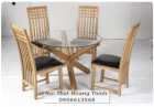 Bàn ghế gỗ Sồi (bàn tròn) tự nhiên nguyên bộ Hoàng Thịnh