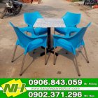 Bộ bàn ghế càe nhựa đúc chân inox xanh dương Nguyễn Hoàng - NH005