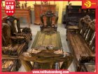 Bộ bàn ghế gỗ mun, cột 15 10 món chạm kỳ lân Sơn Đông
