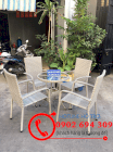Bộ bàn ghế cafe nhựa giả mây 4 ghế 1 bàn tròn kính Ngọc Phương NP006