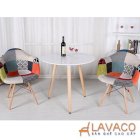Bộ bàn tròn T105 và ghế cafe bọc vải thổ cẩm chân gỗ 209TC - Lavaco