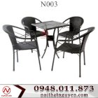 Bộ bàn ghế cafe hoa văn giả gỗ 4 ghế 1 bàn Nguyễn N003