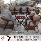 Bộ bàn ghế sofa gỗ nệm tròn Nguyễn N036