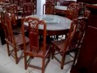 Bộ bàn ghế ăn gỗ trẹo 6 ghế bàn xoay có kính Dũng Trang MS56