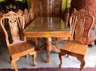Bộ bàn ăn 8 ghế bàn vuông lượn - đồ gỗ sơn đông