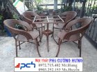 Bàn ghế cafe nhựa giả mây 4 ghế 1 bàn PCH05