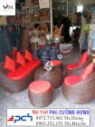 Sofa  mây nhựa cafe lót nệm Phú Cường Hưng PCH010