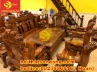Bộ bàn ghế gỗ chạm kỳ lân cẩn ốc  cột 16, 10 món - Sơn Đông