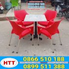 Bộ bàn ghế cafe nhựa chân inox Hoàng Trung Tín (Ghế Kim Ngọc) - Đỏ