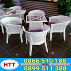 Bộ bàn ghế quán cafe mây nhựa ( ghế hàng rào trắng) Hoàng Trung Tín- MNHTT028