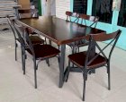 Bàn tròn lớn ghế cafe gỗ - 1 bàn + 6 ghế lớn chân sắt - Trương Hoàng THP01