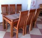 Bộ bàn ghế ăn gỗ Sồi Nga BGA16/2TSN (Bàn 1m6 + 6 ghế)-  Bàn 2 tầng/màu cánh gián