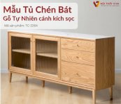 Tủ Để Chén Bằng Gỗ Sồi Ghép Phủ Veneer Tự Nhiên Thiết Kế Chân Cao