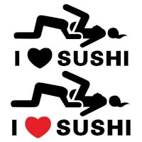 Tem decal I LOVE SUSHI dán trang trí xe Đen tim đỏ