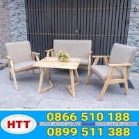 Bộ ghế sofa cafe gỗ nệm Hoàng Trung Tín ( Bộ 4 ghế + 1 bàn ) - SFHTT001