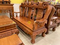 Bộ bàn ghế chạm đào đẹp gỗ hương đá tay 12 – BBG256