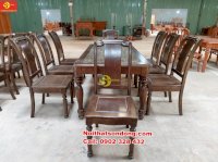 Bộ bàn ăn gỗ sồi nga ghế trưởng tiện mặt đá 8 ghế bàn vuông BBA5518V