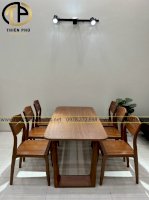 Bộ bàn ăn gỗ xoan đào 6 ghế mặt bàn chữ nhật chân quỳ