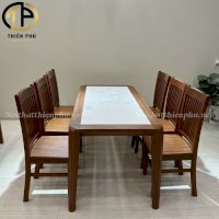 Bộ bàn ăn 6 ghế gỗ xoan đào mặt bàn chữ nhật chân hưu BXD110