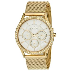Ladies Skagen gold plated bracelet watch with crystals 347LGG 