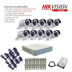 Trọn bộ 10 camera quan sát Hikvision TVI 1 Megapixel S-2CE16C0T-IRP-10 720HD