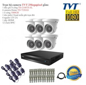 Trọn bộ 6 camera quan sát TVT 2 Megapixel TD-7520AS-6 Full HD1080