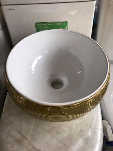 Chậu rửa lavabo để bàn nhũ vàng Hồng Phúc HP-114V