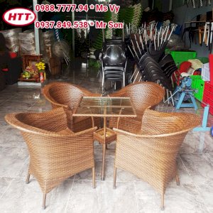 Bộ bàn ghế cafe nhựa giả mây thúng xòe - Hoàng Trung Tín