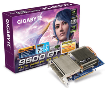 GIGABYTE GV-NX96T1GHP (rev. 2.0) (NVIDIA GeForce 9600 GT, 1GB, 256-bit, GDDR3, PCI Express 2.0 x16)
