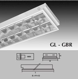 GLS Máng Đèn Phản Quang Chóa Parabol & Thanh Ngang Nhôm Sọc Loại Âm Trần Khung T-Bar GL- GBR 1366
