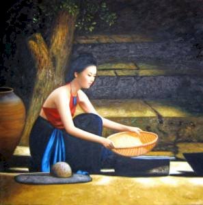 Tranh sơn dầu chân dung phụ nữ Việt Nam CD-09