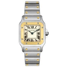  Cartier Women's Santos 18K Gold and Stainless Steel Watch (White)-CARTIER-W20012C4