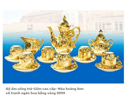 Bộ ấm uống trà màu hoàng kim vẽ tranh ngàn hoa AT-HD-27