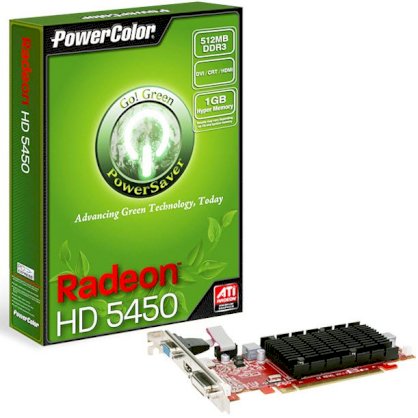 PowerColor Go! Green HD5450 512MB DDR3 HDMI (V2) ( AX5450 512MK3-SHV2 ) ( ATI RADEON HD5450 , 512MB ,64bit , GDDR3,PCIE 2.1 )